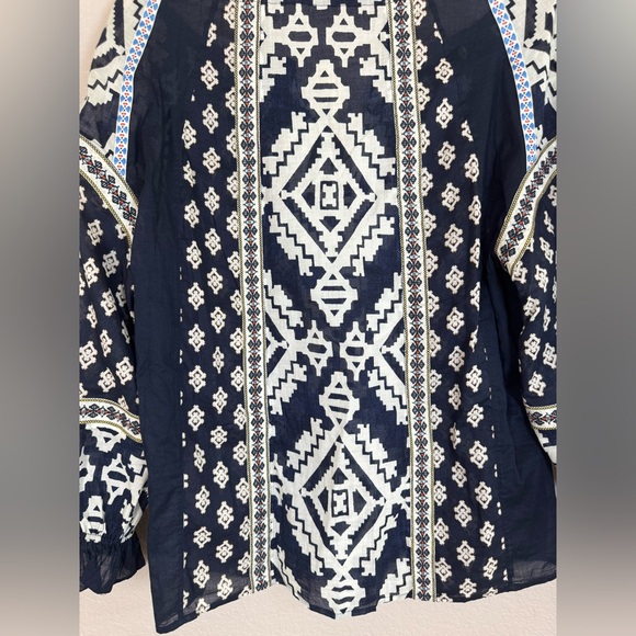 Tory Burch Candice Printed Silk Cotton Blouse in Blue $496 - Picture 14 of 16